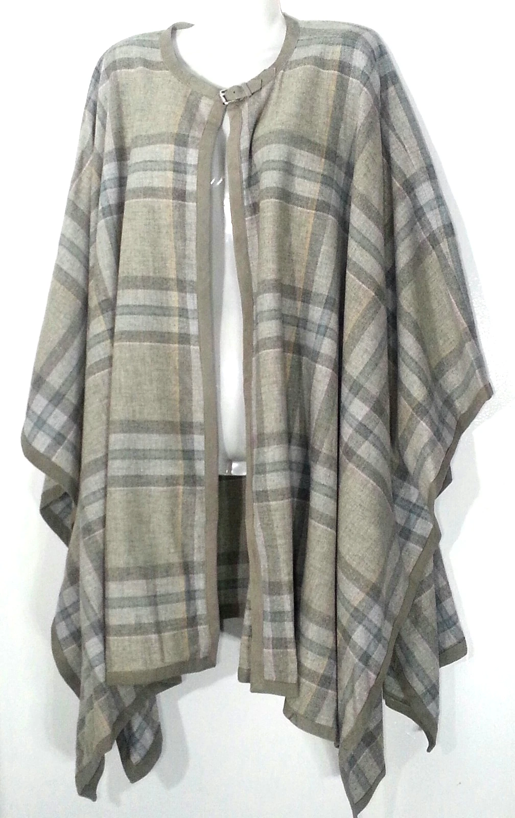 LAUREN RALPH LAUREN WOMENS TAUPE PLAID WOOL SUEDE CAPE SHAWL PONCHO 1X 18 20