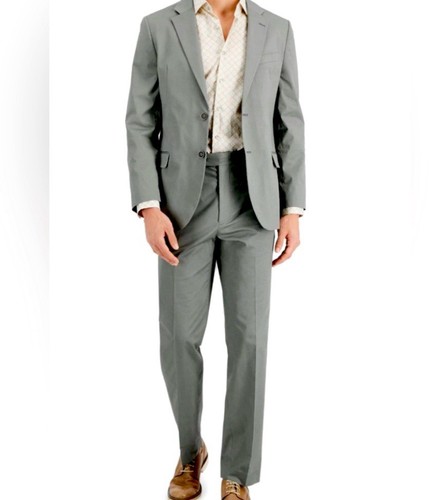 Nautica Men's Gray Modern-Fit Stretch Cotton Jacket Pants 2-Piece Suit 40R W34