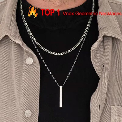 Layering Stainless Steel Geometric Pendant 3D Vertical Bar Necklaces for Men - Imagen 2 de 45
