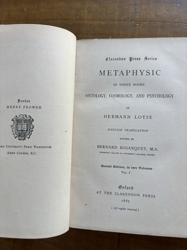 Metaphysic by Herman Lotze-Vol. 1 & Vol. 2 Set-1887 Antique-Ontology/Psychology - Foto 5 di 11