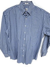 Peter Millar Shirt Men Large Blue White Check Button Up Dress Poplin Gingham