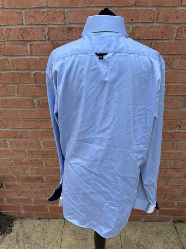 7CAMICI Camisa Hombre Rayas Azul/Blanco con Ribete en Contraste, Talla XL - Imagen 8 de 13