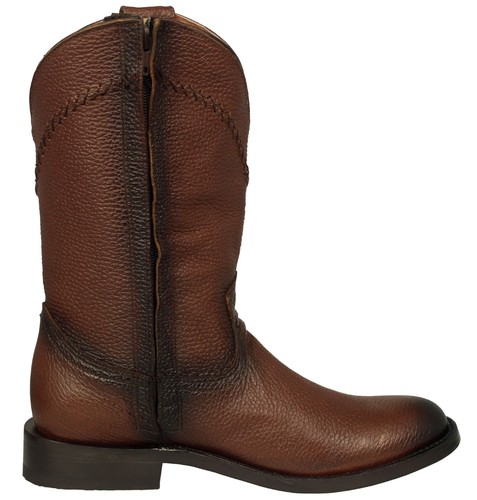 Mens Western Wear Cowboy Boots Leather Brown Zip Up Handmade Roper Toe - Picture 2 of 5