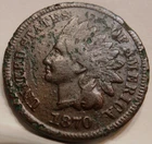 1870 F-VF Details Indian Head Cent Penny, Tougher Date NICE Strong Date KEY