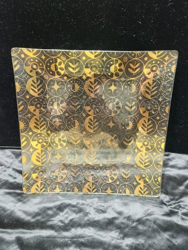 Mcm~ Georges Briard "GOLD LEAF" Platos Cuadrados de Vidrio Aperitivo ~ 8x8 - Imagen 3 de 5
