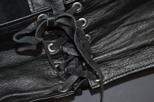 ON THE FRINGE Elaina Custom Leather Black Bustier Top Vest Large - Picture 5 of 7
