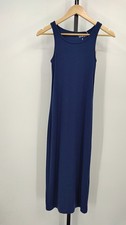 Quince Women Tencel Rib Knit Sleeveless Dress Blue S
