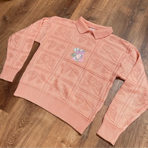 VTG 80s Avon Fashions Kawaii Collar Sweater Pink Floral Embroidered Retro - Picture 10 of 10