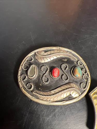 Vintage 2 Belt Buckles Silver Color and Gold Color W/ Ruby Gemstone - Picture 2 of 6