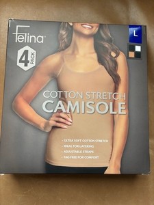 Felina 4-Pack Cotton Stretch Camisole Large Black (2) Taupe Wihte