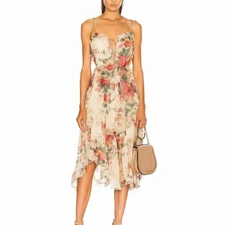 Zimmermann Laelia Floating Dress Size 3 / 14 au / 10 us Silk Floral Midi Ruffle