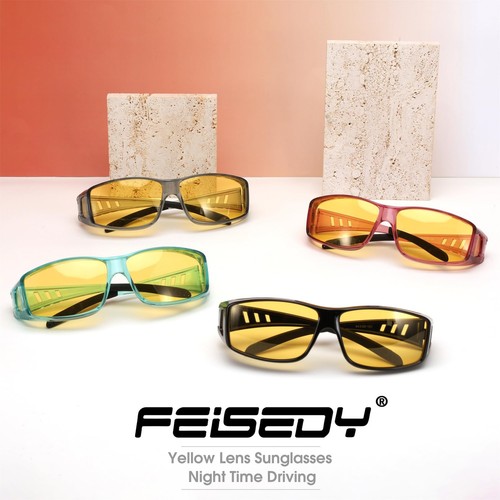 Herren Nachtfahrbrille, passt über Sonnenbrille gelbe Gläser, blendfrei polarisiert... - Bild 8 von 8