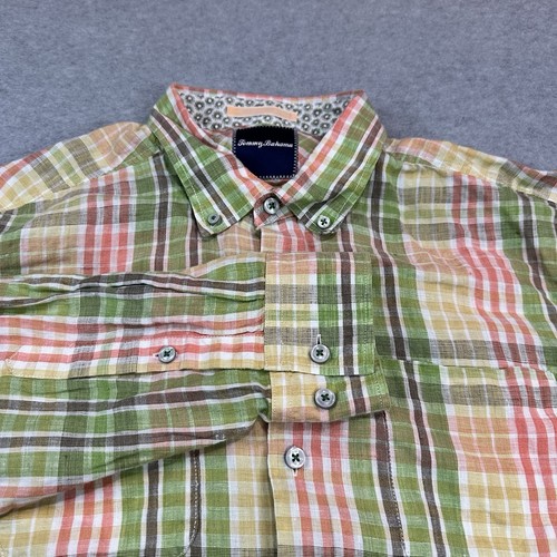 Tommy Bahama Shirt Mens Large Graph Check Linen Jacquard Athleisure 2 Pocket