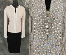 BEAUTIFUL St John evening knit jacket beige embellished suit blazer size 12