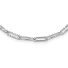 14K White Gold Polished   Textured Paperclip Link Necklace