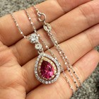 925 Sterling Silver Necklace 8x6mm Natural Pink Topaz Gemstone Zircon Teardrop — photo 10