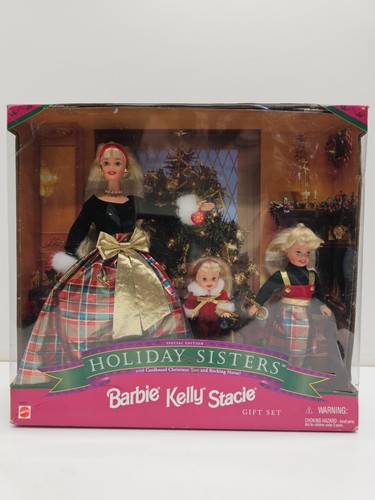 Juego de regalo vintage 1998 Mattel Barbie Holiday Sisters muñecas Kelly Stacie nuevo en caja 19809
