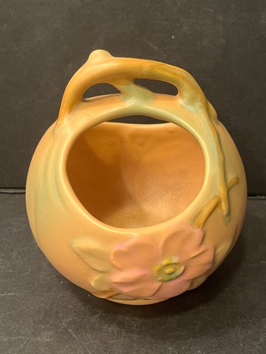 Vintage Weller Pottery WILD ROSE Pink Bowl Planter Basket - 1930s - Picture 2 of 8