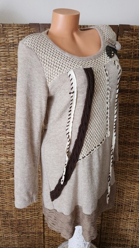 Art To Wear John Fashion Beige Soft Stretchy Boho Whimsical Sweater Sz XL Wool - Picture 3 of 5
