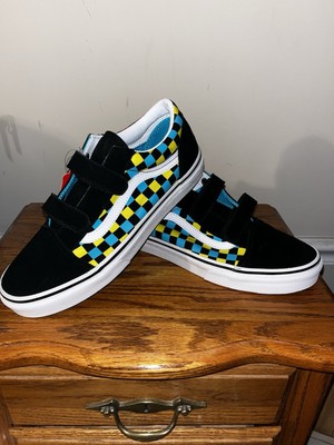 Vans Off The Wall Old Skool Neon Glow Checkered Shoes Juniors 7, W 8.5 New!