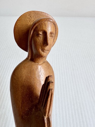 Vintage MCM 8,5" handgeschnitzte Nussbaum Jungfrau Maria Madonna Statue minimalistisch - Bild 7 von 10