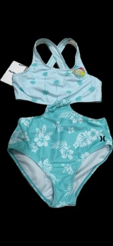 NWT Hurley Girls Front Tie Monokini 1pc Swimsuit Blue Cloud Size M (10-12) NWT