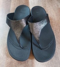 FitFlop Sandals Lulu Shimmer Black Thong Leather Toe Post Women's Size 9 Summer