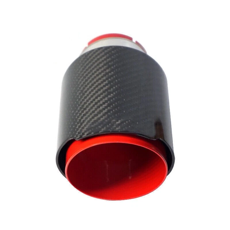 Puntas silenciadoras de tubo de escape de fibra de carbono de sarga real 2,5" 63 mm entrada con acero rojo Foto 3 de 4