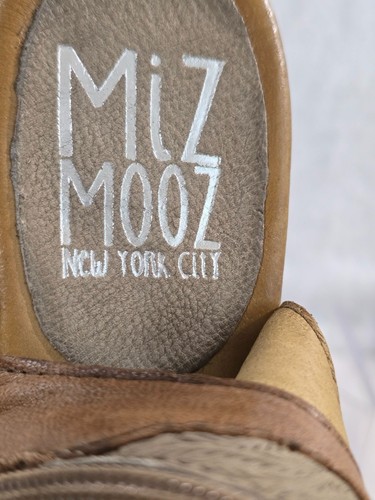 Miz Mooz Womens Celia Leather Peep-Toe Sandals Size 41 Tan & Brown With Side Zip - Picture 4 of 10