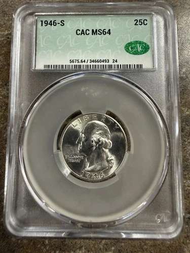 1946-S Washington Quarter MS64 CAC CAC GRADED