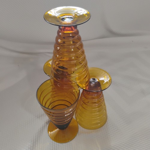 Vintage Braunglas Standfuß 10 Unzen Getränkegläser MCM Bienenstock 4er Set - Bild 4 von 12