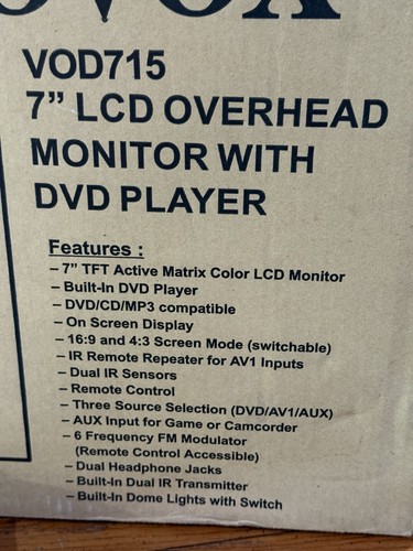 New Audiovox -gps-tv Screen Dvd Monitor Roof Audiovox Mod Vod715 W/remote - Picture 2 of 5