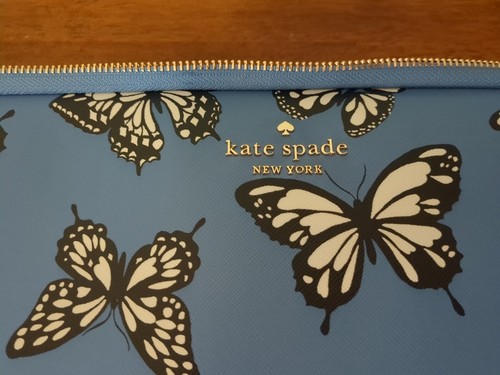 Housse pour ordinateur portable Kate Spade bleue avec thème papillon avec étiquette ~ Neuf - Photo 3/12