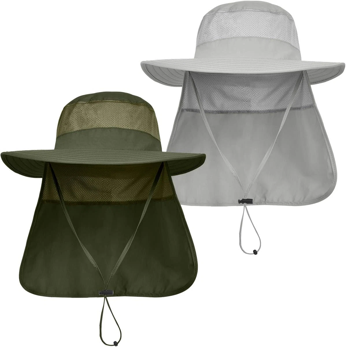 Mens UPF 50+ Sun Protection Safari Cap Wide Brim Fishing Hiking Hat with Neck Fl
