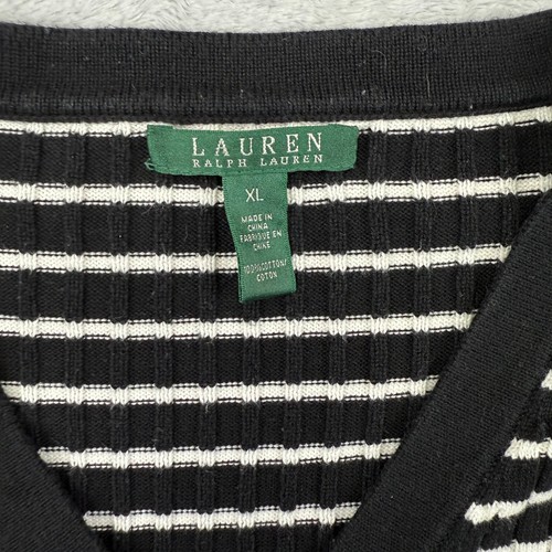 Lauren Ralph Lauren Sweater Womens XL Black White Striped Tight Knit V-Neck - Picture 4 of 7