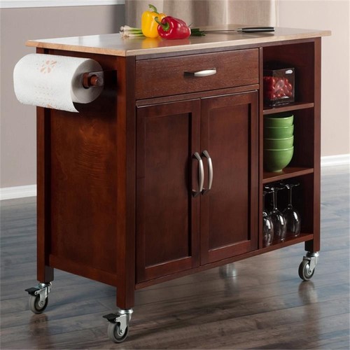 Winsome Mabel Transitional Solid Wood Kitchen Cart in Walnut and Natural - Picture 8 of 11