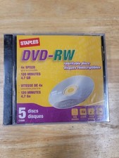 5 Pack Dvd -RW Disks Staples New
