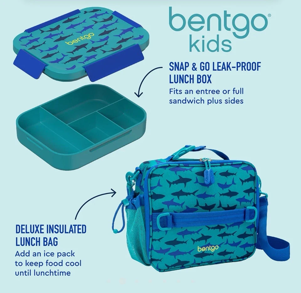 Bentgo 2 件套儿童 Snap & Go 午餐套装鲨鱼 — 第 4/4 张图片
