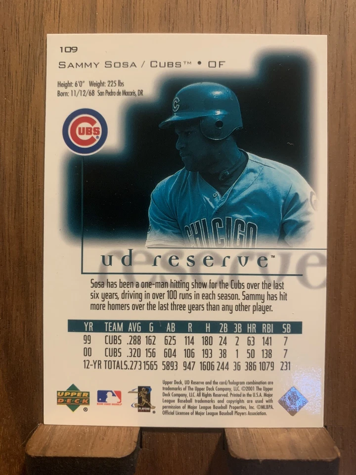 SAMMY SOSA 2001 UPPER DECK UD RESERVE #109 - Image 2 of 2
