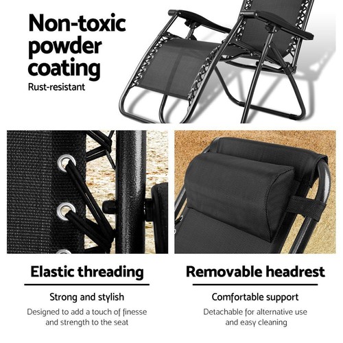 Gardeon Zero Gravity Chair Folding Outdoor Recliner Adjustable Sun Lounge Campin - Picture 5 of 8
