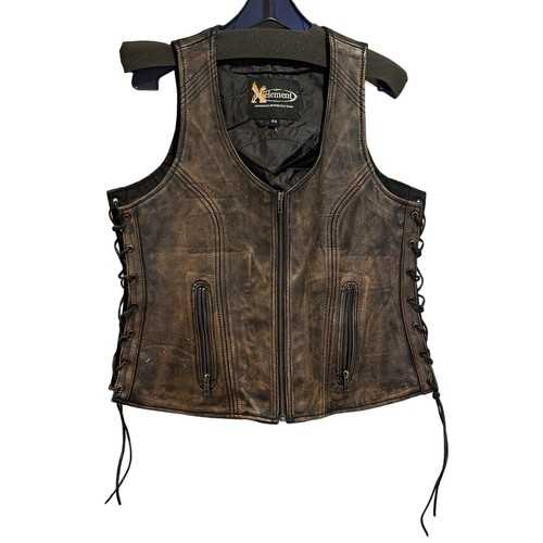 EUC X Element Leather Vest Sz XXL Patches Removed Brown Motorcycle Vest - Picture 7 of 18