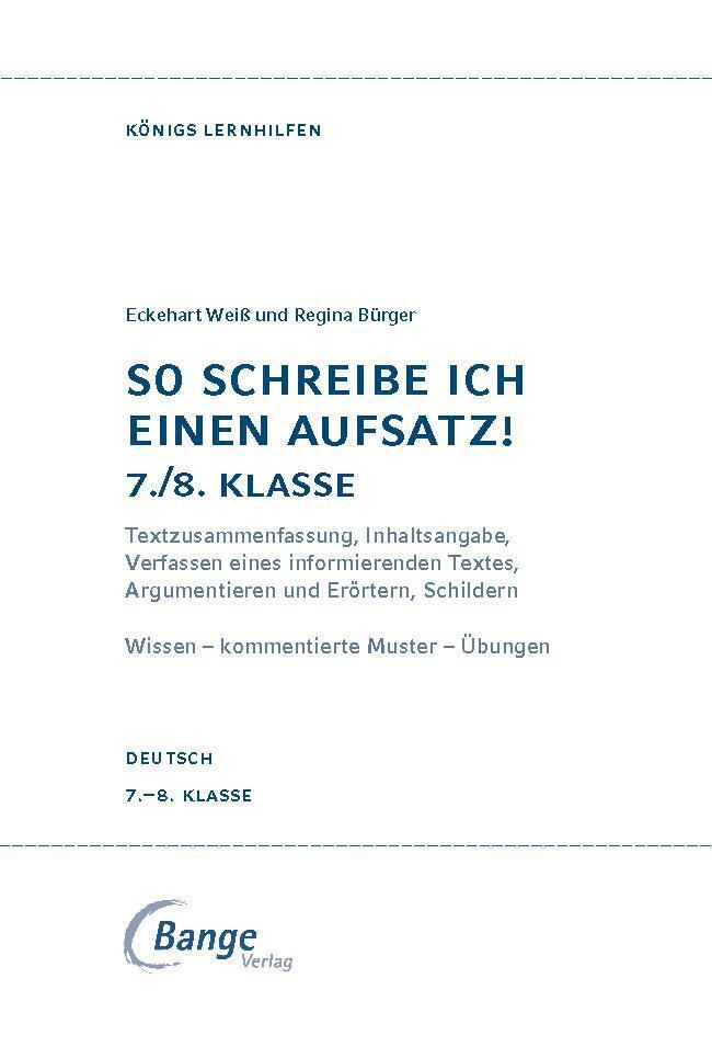 Thumbnail - So Schreibe Ich Einen Aufsatz 7./8. Klasse. | Eckehart Weiß (u. A.) |
