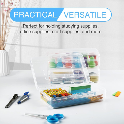 6 Pack Clear Pencil Box, Plastic Large Pencil Case with Snap-Tight Lid, Hard Cra - Picture 2 of 12