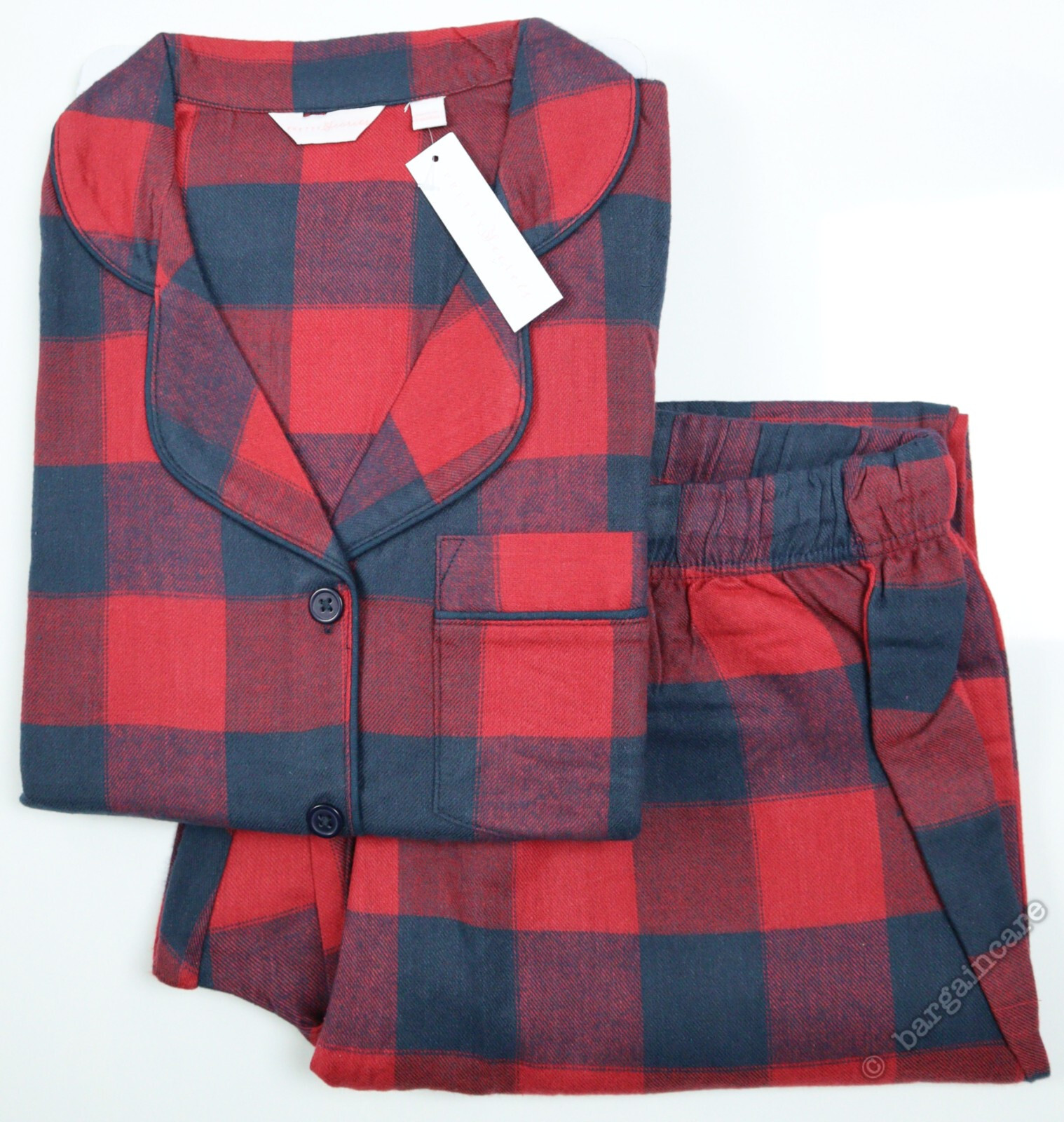 J D Williams Ladies Womens Pyjamas Set Top Botttoms 100% Brushed Cotton Red/Navy