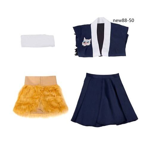 Anime Demon Slayer Hashibira Inosuke Cosplay Maid Outfit Dress Long Wig Costume - Picture 4 of 9