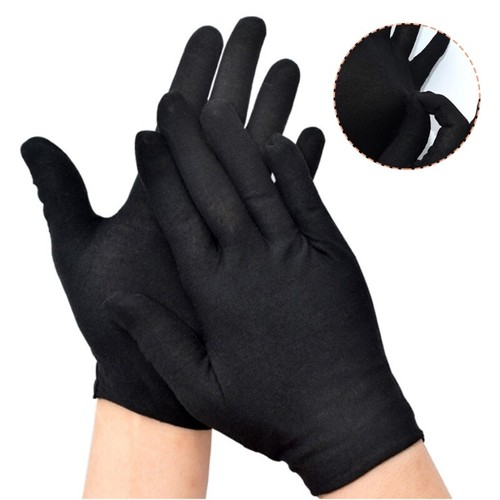 12 Pairs Black Cotton Full Finger Working Gloves Protective Stretcahble Mittens - Picture 7 of 23