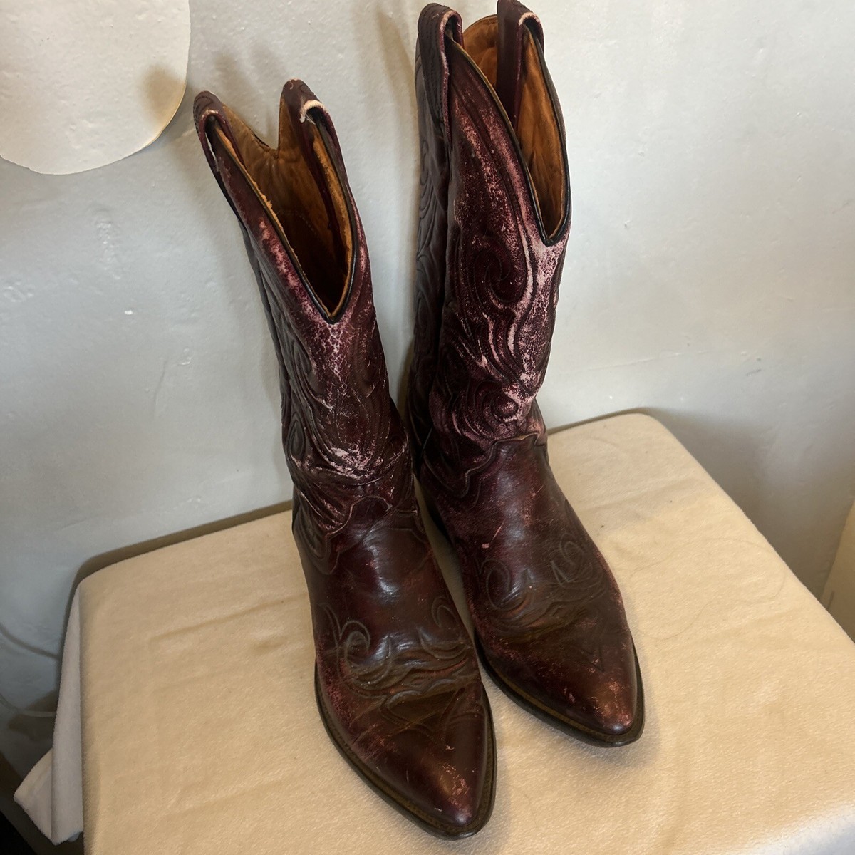 Vintage Mens Dan Post Boots Black Cherry Cat Paw Sole Made