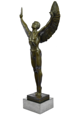 LARGE NUDE MALE ANGEL BRONZE STATUE SIGNED BY WEINMAN HOT CAST DECO - Picture 2 of 10