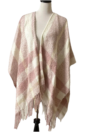 Lauren Conrad Cape Scarf Shawl Wrap One Size Soft Pink Ivory Fringe 56" x 44" - Picture 2 of 14
