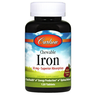 Carlson - Chewable Iron- 30 mg- Superior Absorption- Blood Health- Natural Straw
